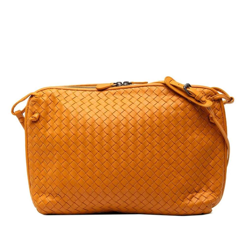 Bottega Veneta Intrecciato Crossbody Bag Orange Leather